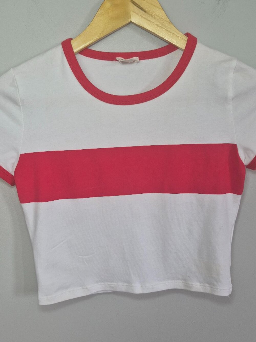 Garage Women’s XS White Red Stripe Crop T-Shirt Ringer Tee